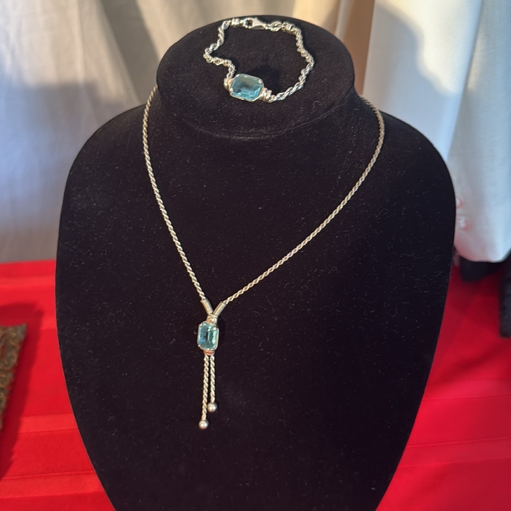 Elegant Blue and 925 Italy Silver Necklace Set